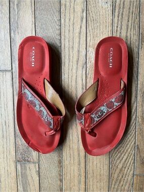 Coach Womens Red Judy A9821 Slip On Thong Sandals Size 8